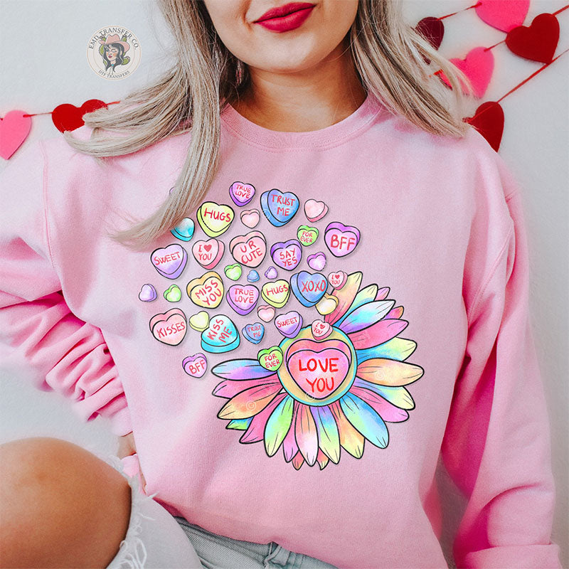 Love You Sunflower Candy Hearts Sweatshirt