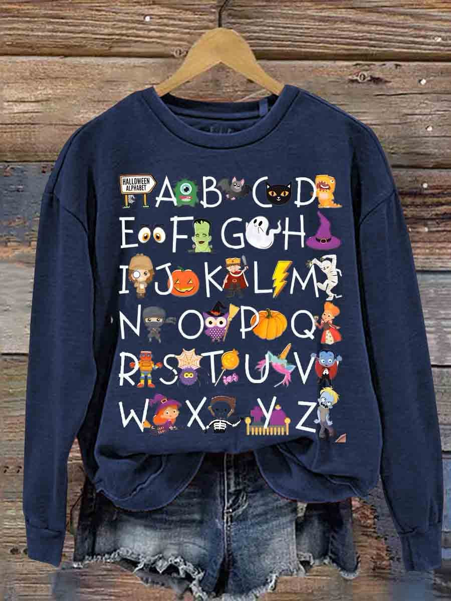 Halloween Alphabet Teacher Kindergarten Teacher Casual Sweatshirt