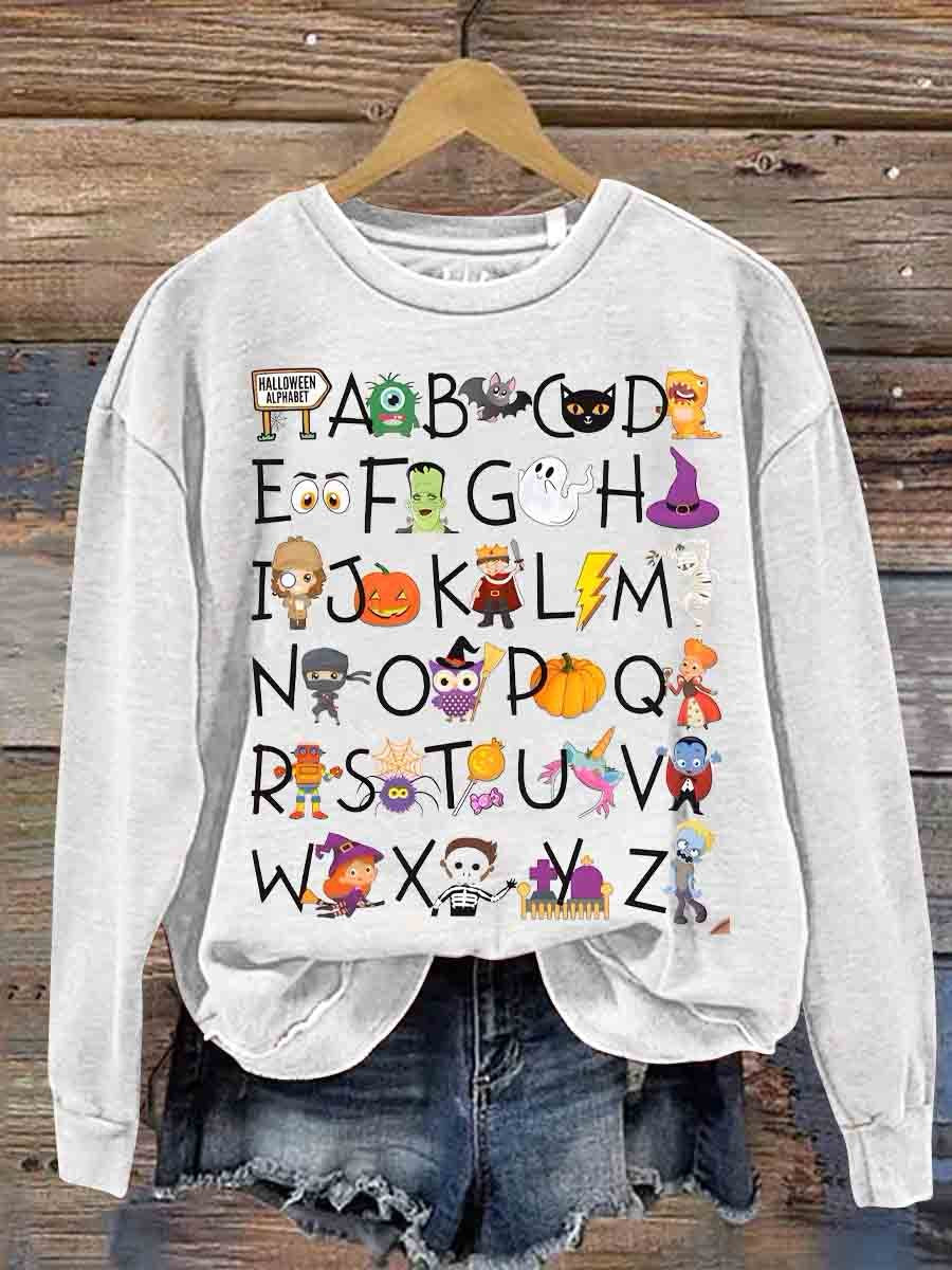 Halloween Alphabet Teacher Kindergarten Teacher Casual Sweatshirt