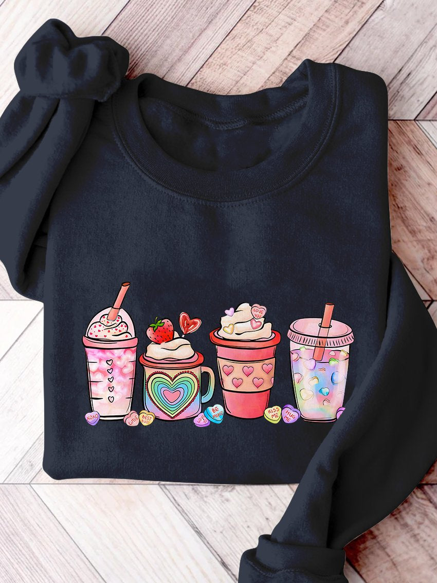 Sweat-shirt imprimé boissons au café pour la Saint-Valentin