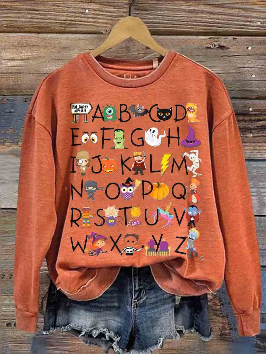 Halloween Alphabet Teacher Kindergarten Teacher Casual Sweatshirt