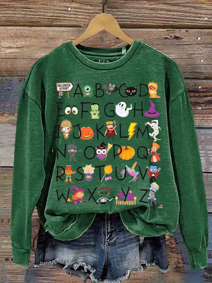 Halloween Alphabet Teacher Kindergarten Teacher Casual Sweatshirt