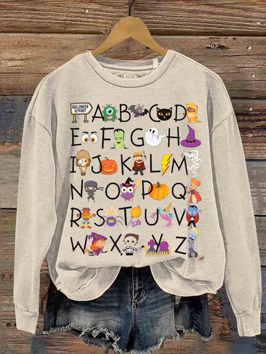 Halloween Alphabet Teacher Kindergarten Teacher Casual Sweatshirt