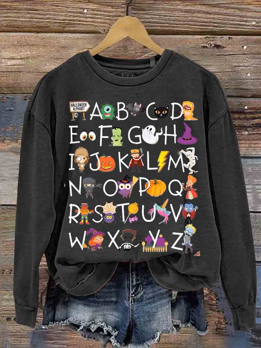 Halloween Alphabet Teacher Kindergarten Teacher Casual Sweatshirt