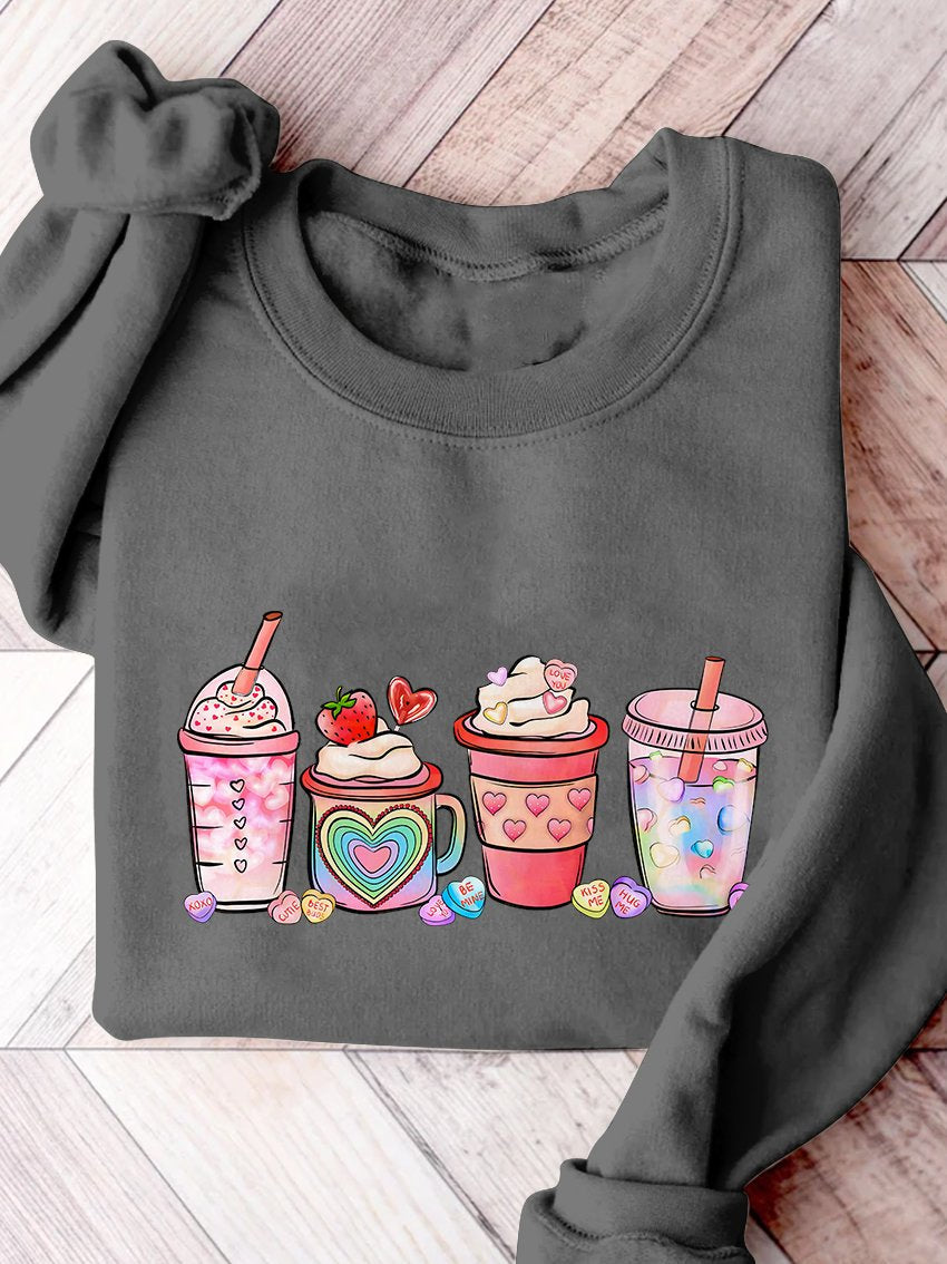 Sweat-shirt imprimé boissons au café pour la Saint-Valentin