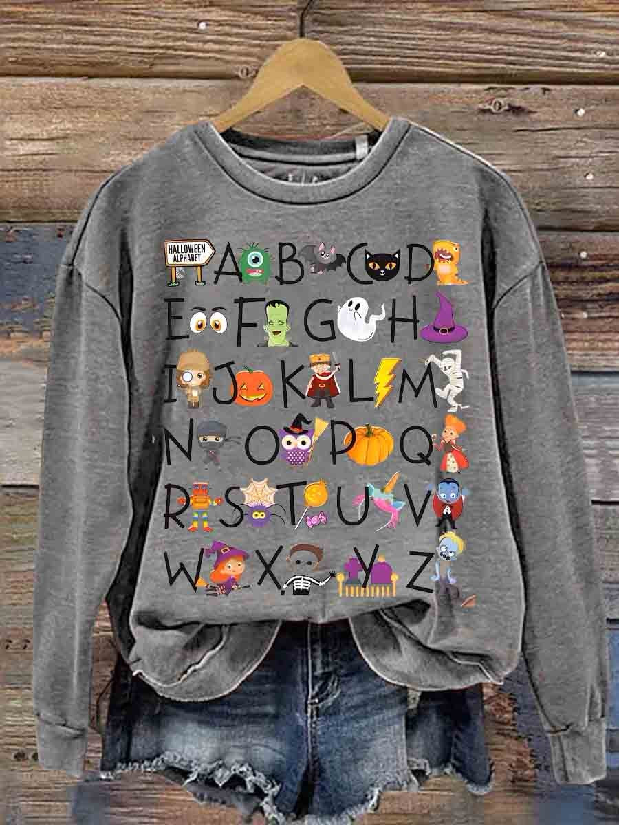 Halloween Alphabet Teacher Kindergarten Teacher Casual Sweatshirt