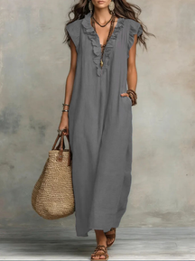Elegant flowing sleeve floor-length dress
