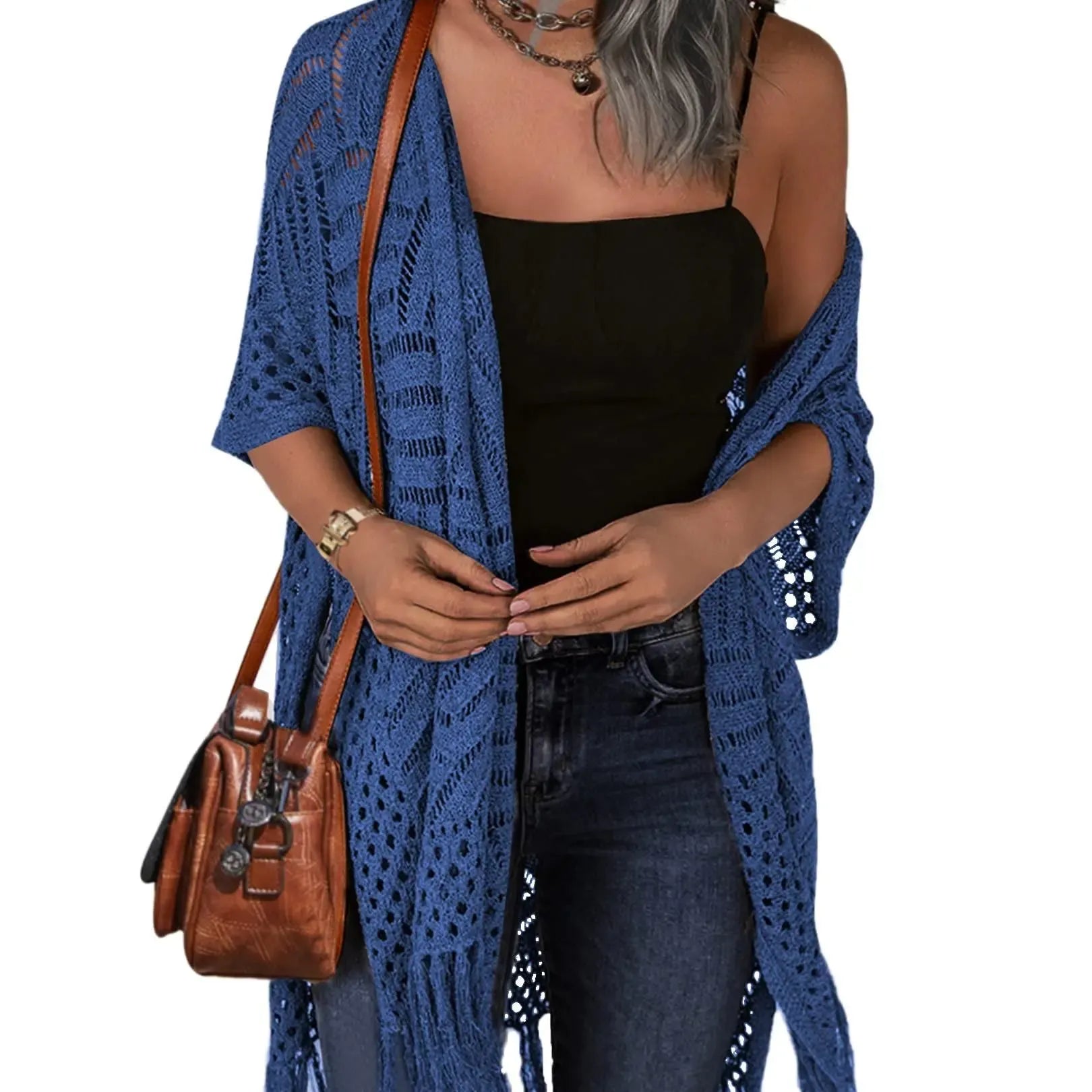 Womens Knit Cardigan Oversized Open Front Outwear New Spring & Summer Hollow Out Crochet Tassel Lightweight Kimonos Sweater Outdoorfun 2026 Womenswear Overall Style Knitwear Piece Tops thin