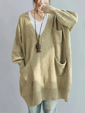 Plus Size, Women's Oversized V-Neck Sweater - Soft Cardigan Sweater with Batwing Sleeves