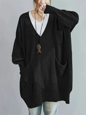 Plus Size, Women's Oversized V-Neck Sweater - Soft Cardigan Sweater with Batwing Sleeves