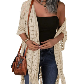 Womens Knit Cardigan Oversized Open Front Outwear New Spring & Summer Hollow Out Crochet Tassel Lightweight Kimonos Sweater Outdoorfun 2026 Womenswear Overall Style Knitwear Piece Tops thin