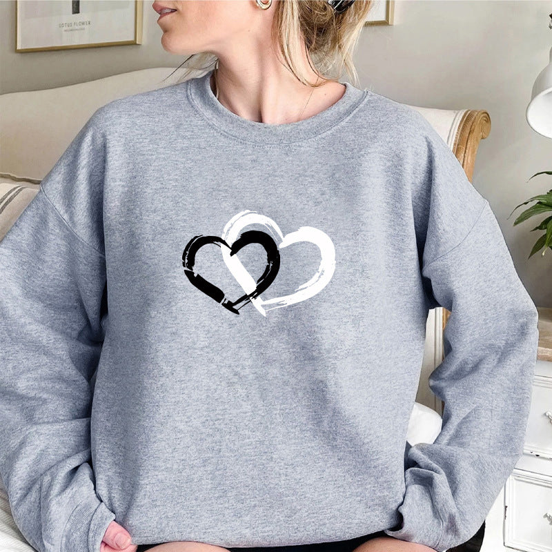 Crewneck Double Heart Print Sweatshirt