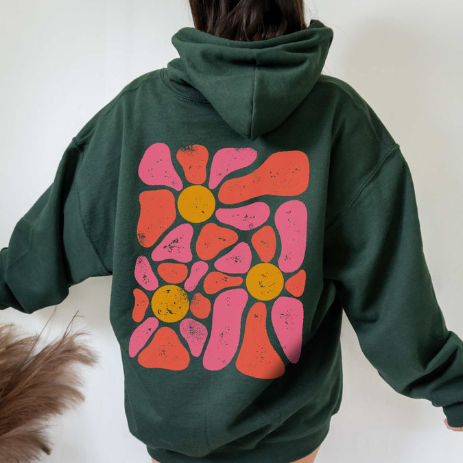 Cow with Sunflowers Print Round Neck Sweatshirt