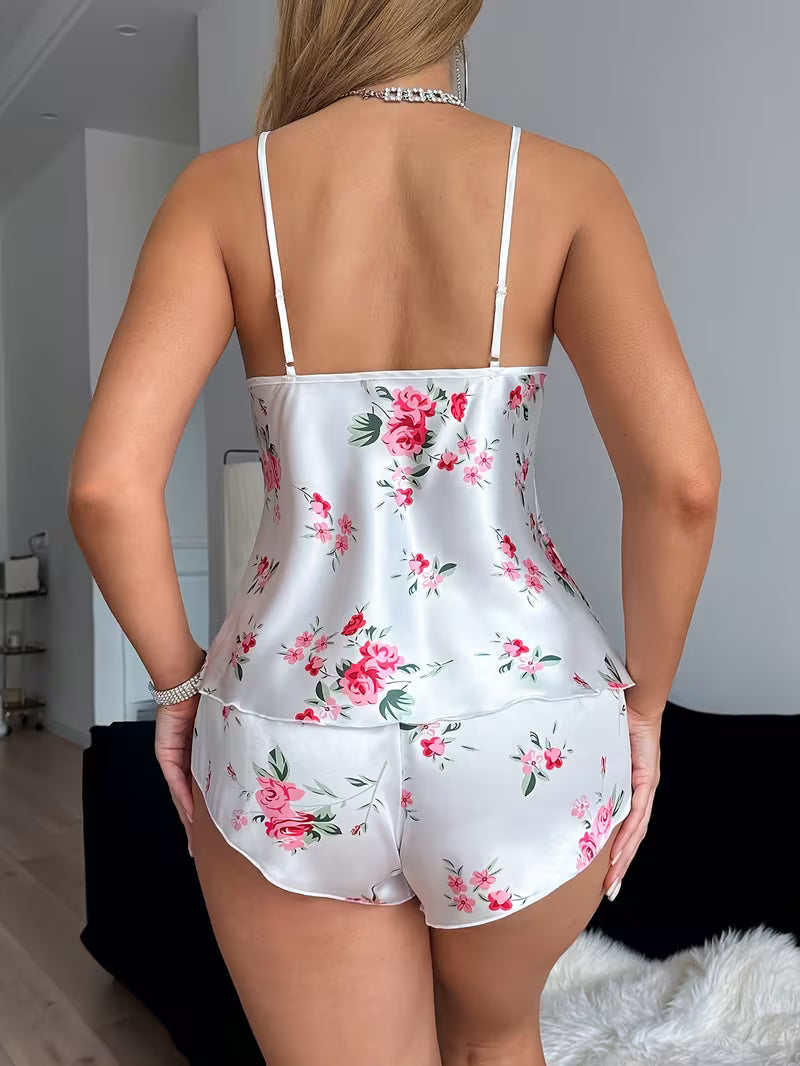 Women'S Sexy Lace-Trimmed V-Neck Cami & Shorts Pajama Set