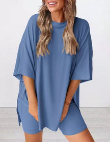 2025 Summer Casual Oversized Shirts Shorts Matching Women's Two Piece Lounge Set