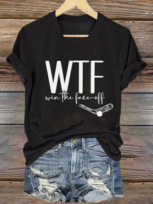 V Neck WTF Win Face-Off Hockey T-shirt