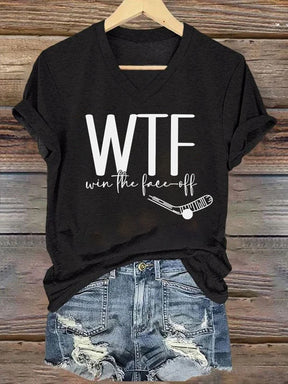 V Neck WTF Win Face-Off Hockey T-shirt