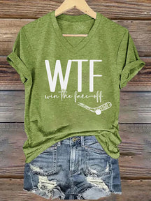 V Neck WTF Win Face-Off Hockey T-shirt