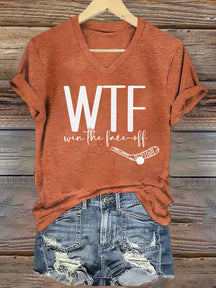 V Neck WTF Win Face-Off Hockey T-shirt