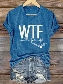 V Neck WTF Win Face-Off Hockey T-shirt