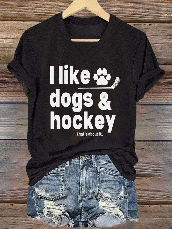V Neck I Like Dogs And Hockey T-shirt