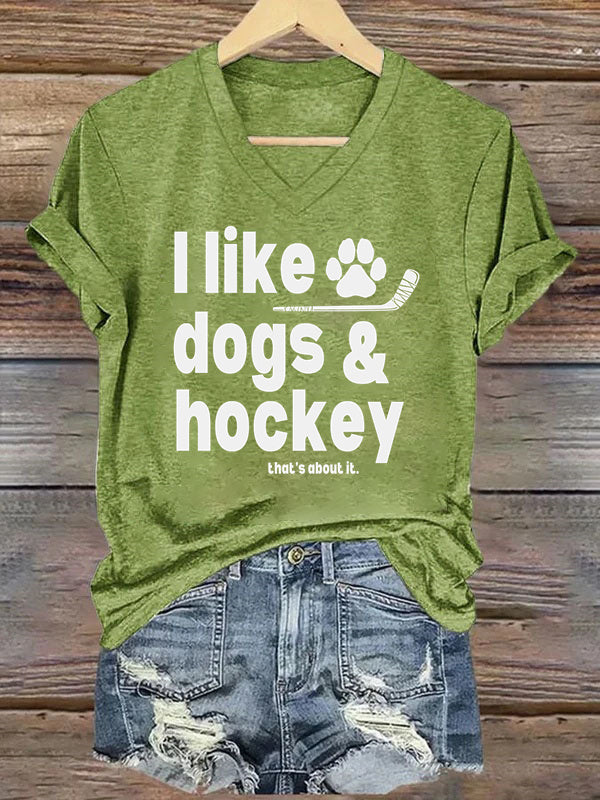 V Neck I Like Dogs And Hockey T-shirt