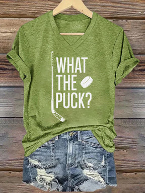 V Neck What The Puck? Hockey T-shirt