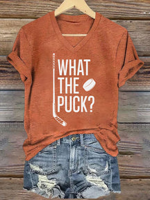 V Neck What The Puck? Hockey T-shirt