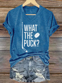 V Neck What The Puck? Hockey T-shirt