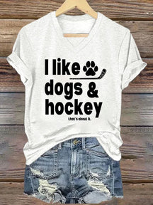 V Neck I Like Dogs And Hockey T-shirt