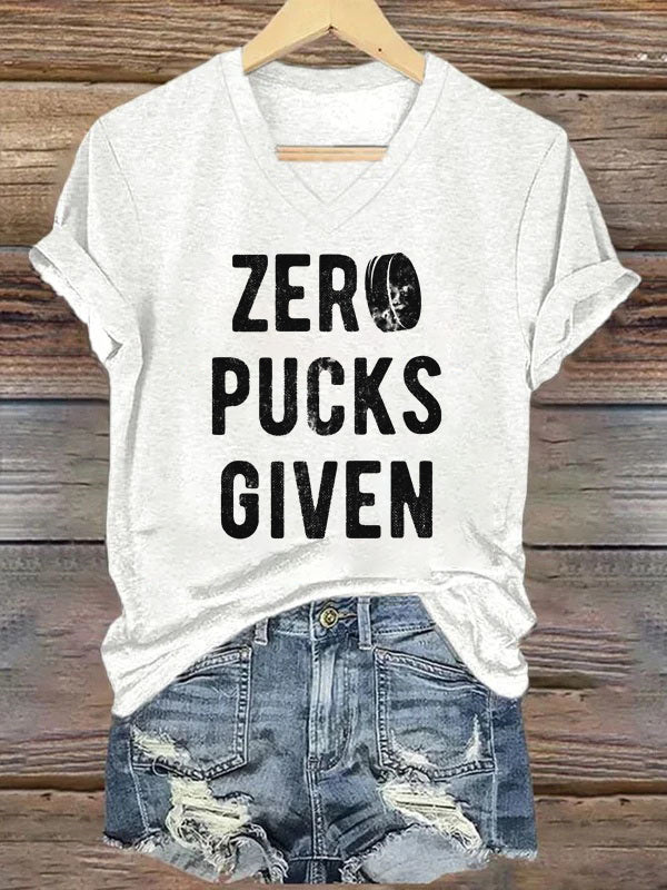 V Neck Zero Pucks Given Hockey T-shirt