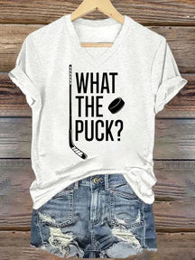V Neck What The Puck? Hockey T-shirt