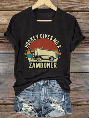 V Neck Hockey Gives Me A Zamboner T-shirt