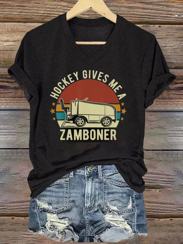 V Neck Hockey Gives Me A Zamboner T-shirt