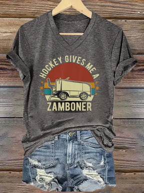 V Neck Hockey Gives Me A Zamboner T-shirt