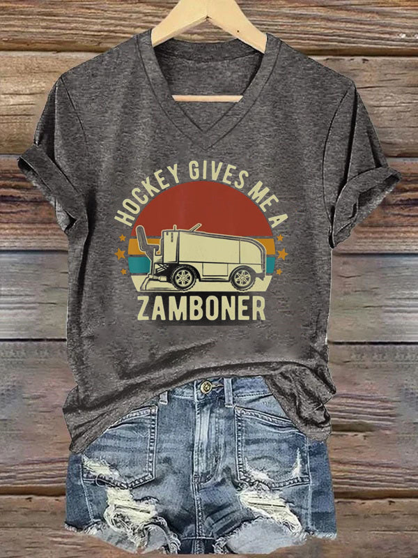 V Neck Hockey Gives Me A Zamboner T-shirt