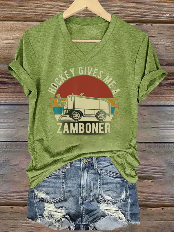 V Neck Hockey Gives Me A Zamboner T-shirt