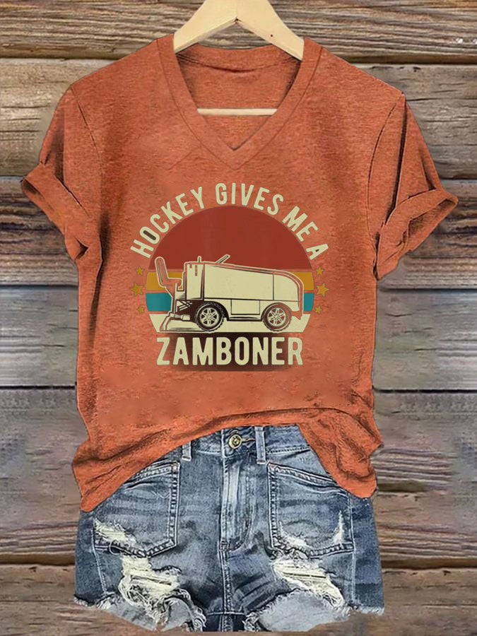 V Neck Hockey Gives Me A Zamboner T-shirt