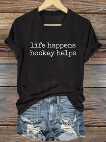V Neck Life Happens Hockey Helps T-shirt