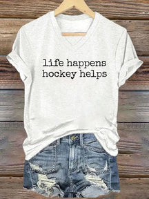 V Neck Life Happens Hockey Helps T-shirt