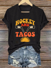 V Neck Hockey And Tacos T-shirt