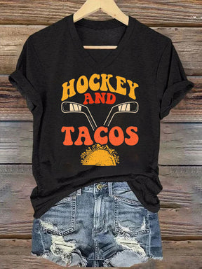 V Neck Hockey And Tacos T-shirt