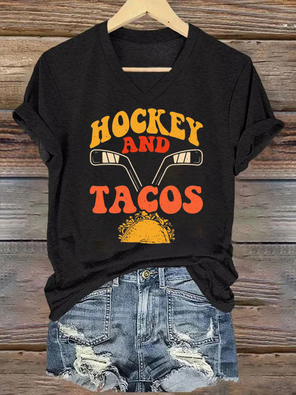 V Neck Hockey And Tacos T-shirt