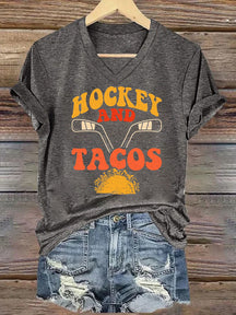V Neck Hockey And Tacos T-shirt