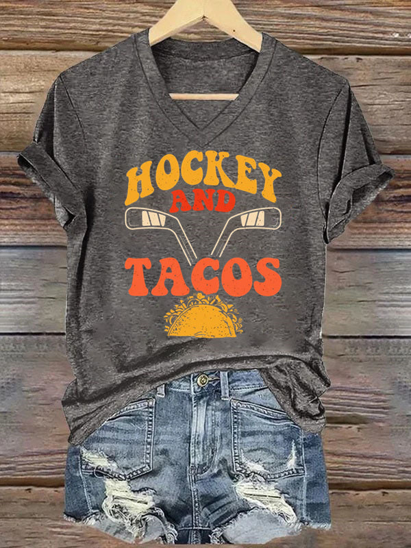 V Neck Hockey And Tacos T-shirt