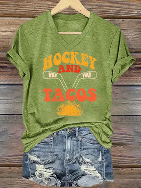 V Neck Hockey And Tacos T-shirt