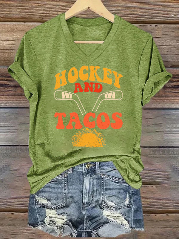 V Neck Hockey And Tacos T-shirt
