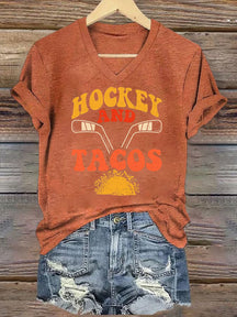 V Neck Hockey And Tacos T-shirt
