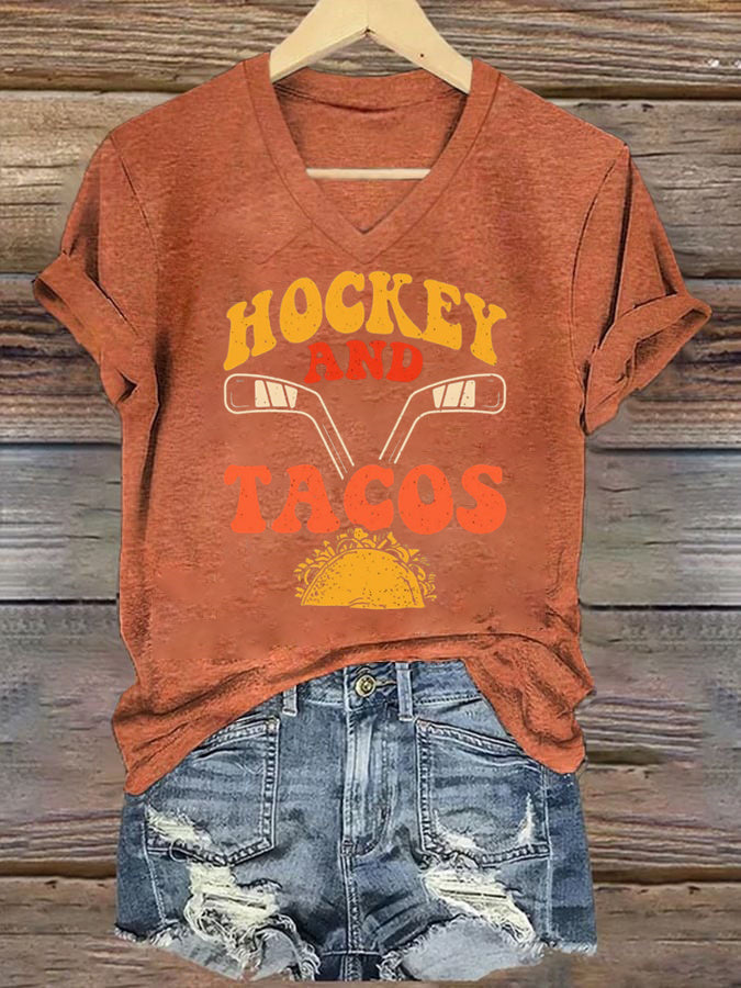 V Neck Hockey And Tacos T-shirt