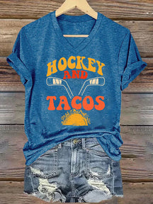 V Neck Hockey And Tacos T-shirt